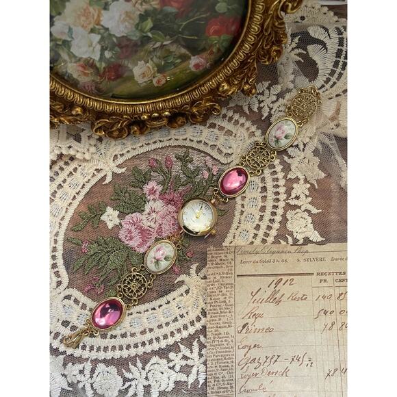 Handmade Vintage Rose Bracelet Watch | One-of-a-Kind Repurposed Unique Timepiece main image 14